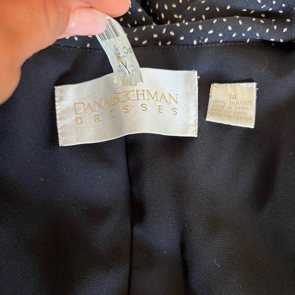 Vtg 90’s Dana Buchman Silk Black Polka Dot Midi Shirt Dress Size 14 Classic NOS - Picture 9 of 9